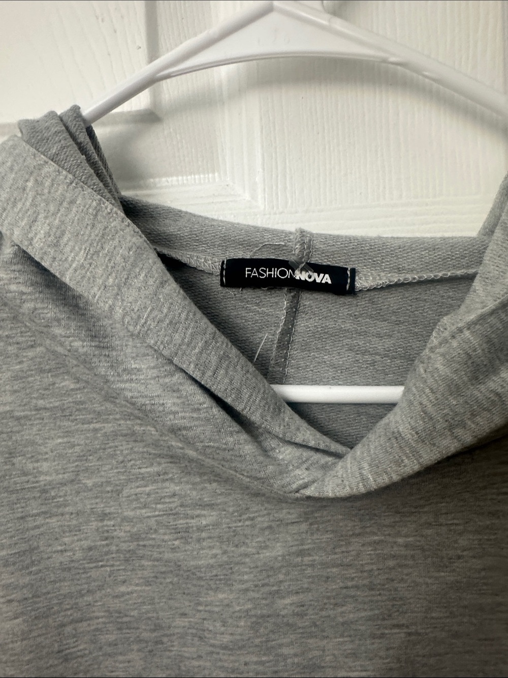 Fashion Nova Light Gray Cropped Hoodie with White Stripe - Picture 2 of 3